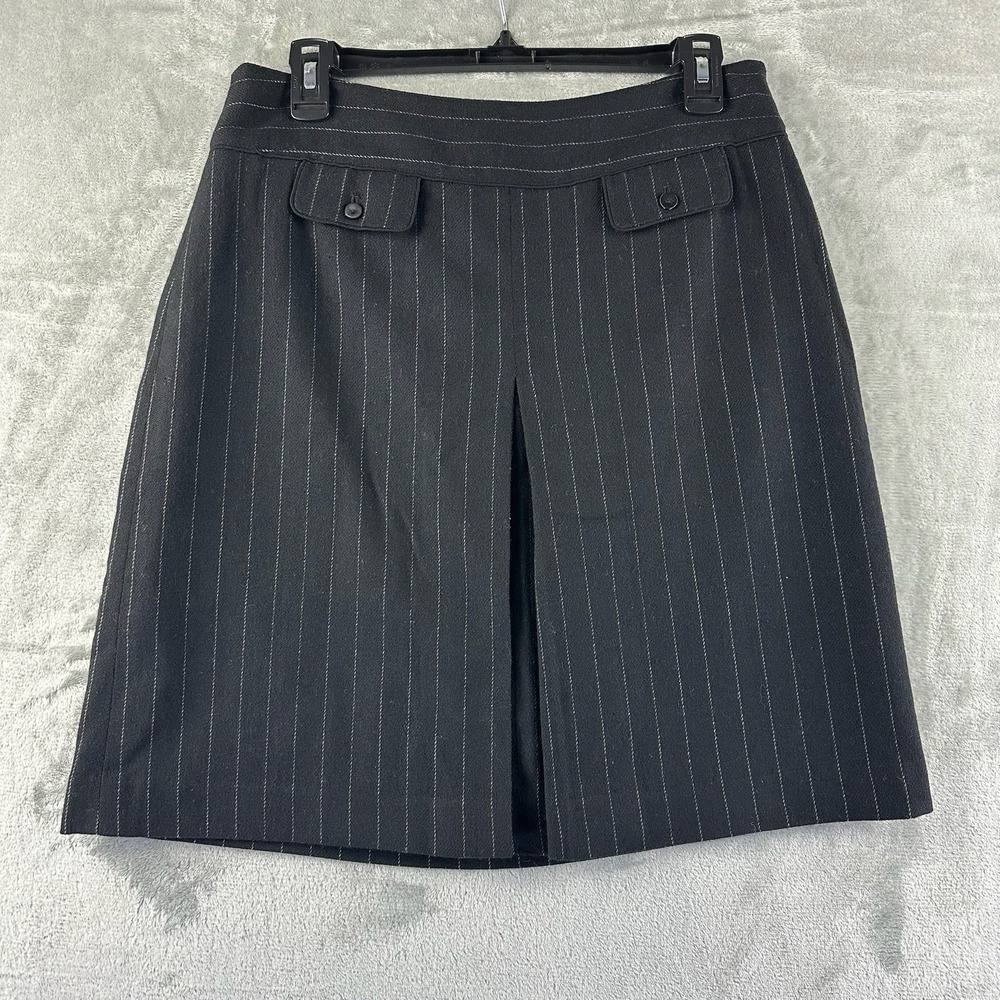 Ann Taylor Skirt Women's 6 Black Pinstripe Pockets Mini Lined